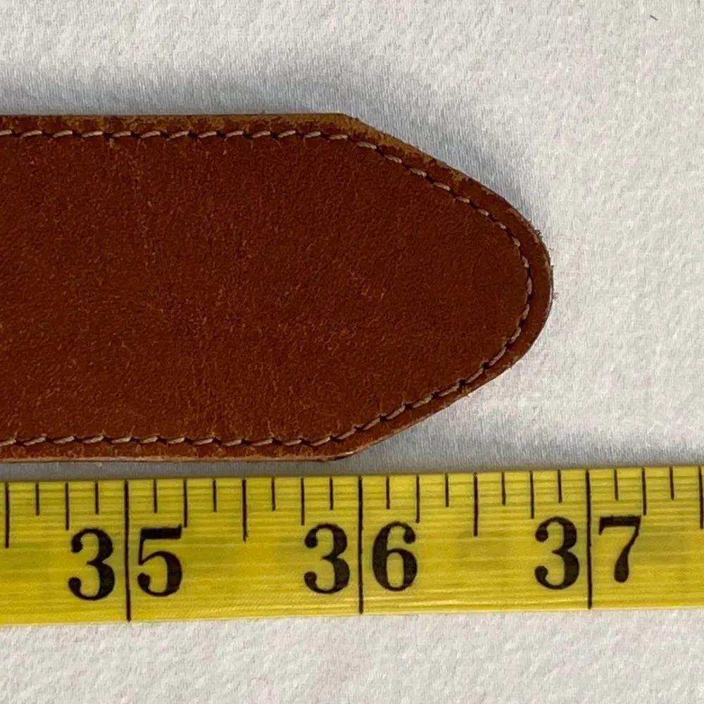 💎Lands End 506 Unisex Belt 32 Waist Woven Center Copper Brown Leather